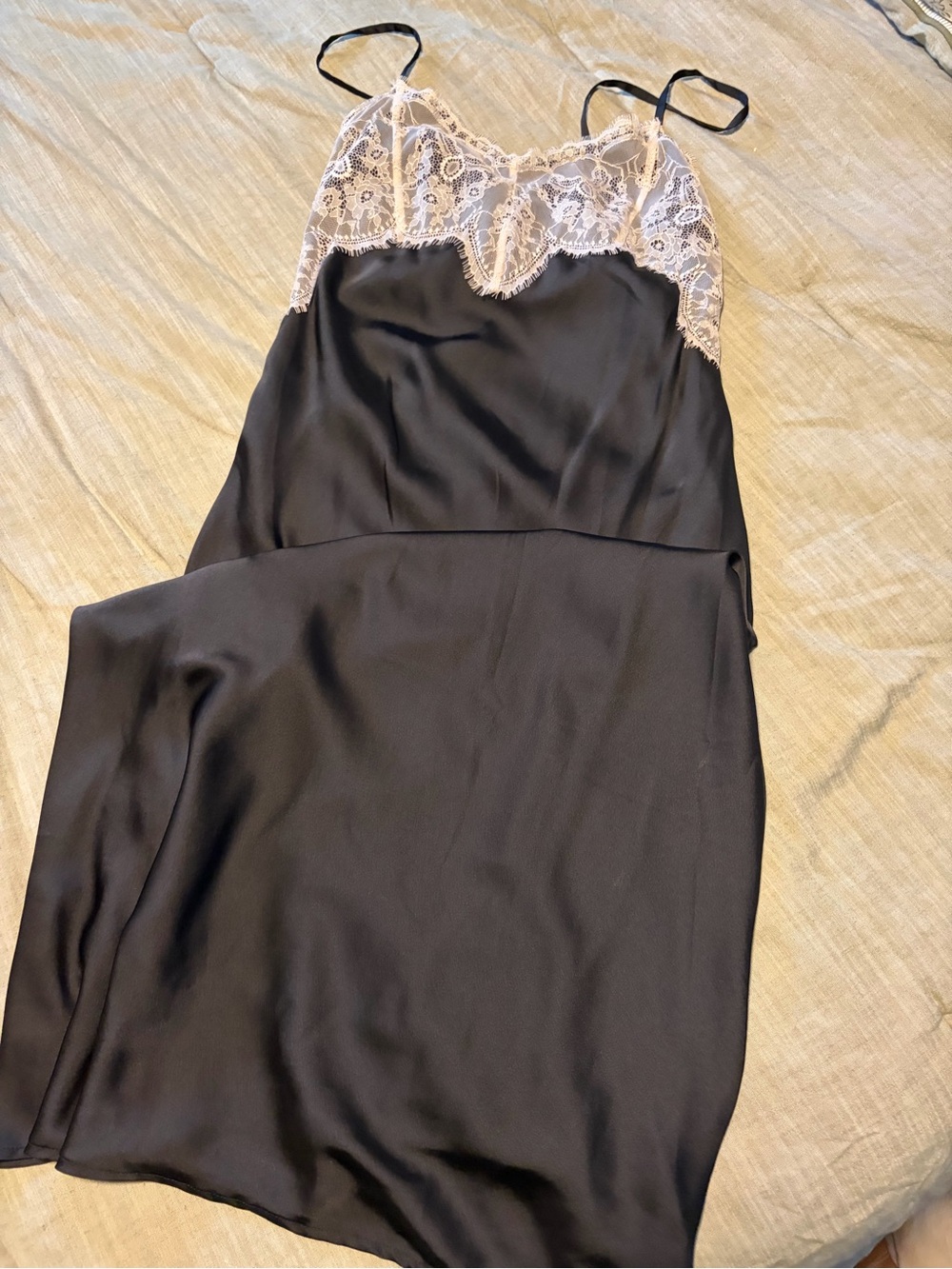 wild fable Black Slip Dress with Cream Lace